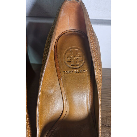 Tory Burch Amanda Brown Leather Open Toe Wedge Heels - Size 8M - Gently Used - Picture 3 of 8